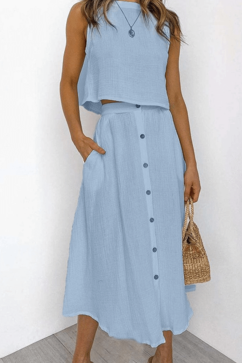 Casual Crew Neck Tee and Mid Length Skirt Set
