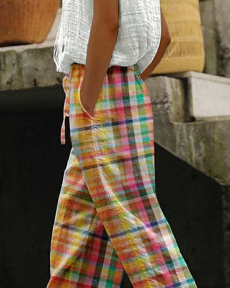 Colorful Plaid Womens Trousers