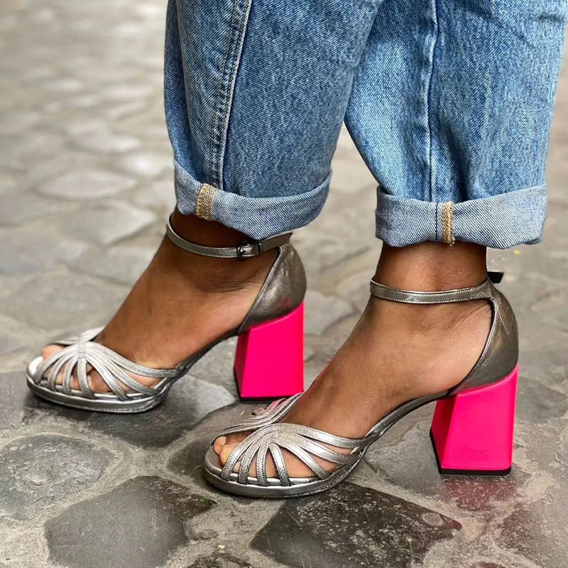 Vibrant Glitter Sandals with Buckle and High Heel - Luxivelle