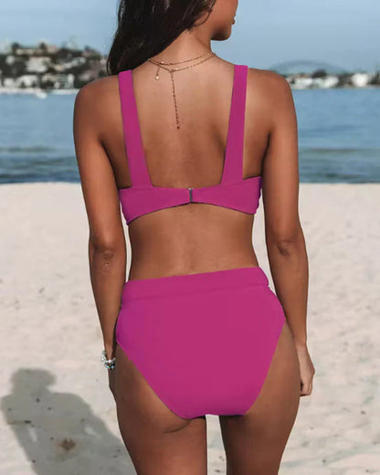 Women's High Waisted V Neck Summer Swimwear Bikini Set