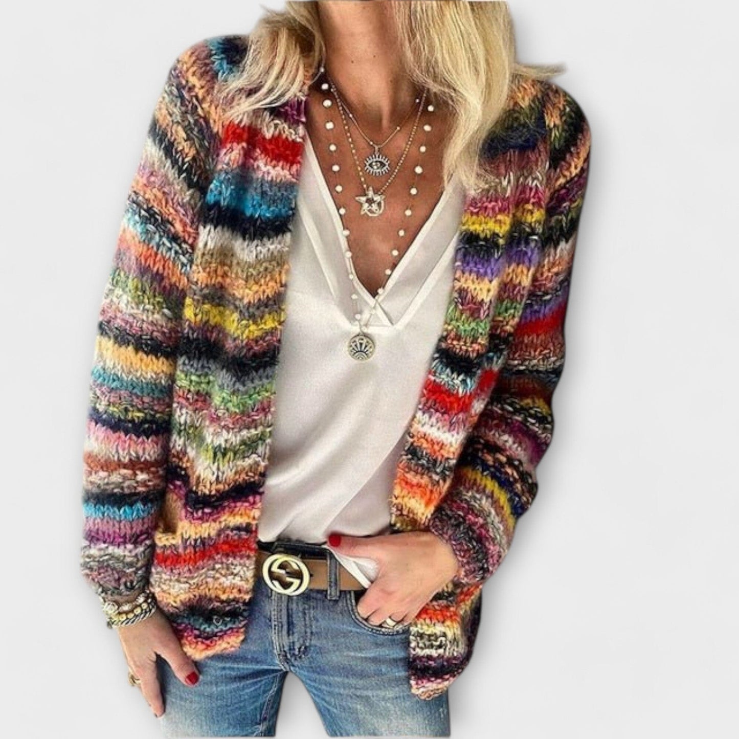Colorful Soft Knit Cardigan Sweater