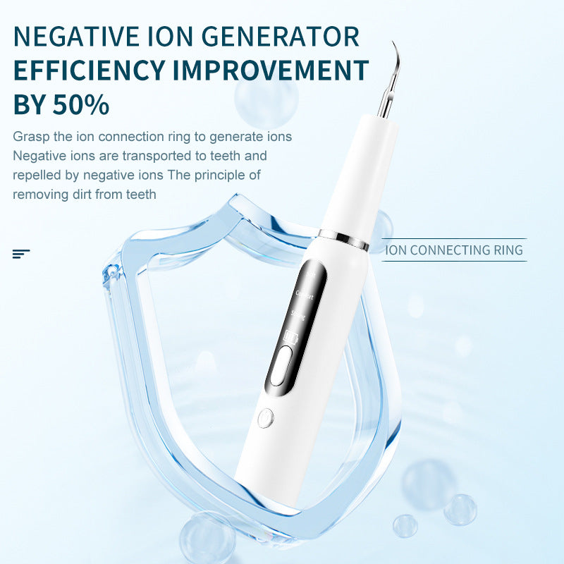 "Black pet dental tool kit for dogs and cats, ultrasonic cleaning, promotes oral hygiene and fresh breath, easy USB recharge.