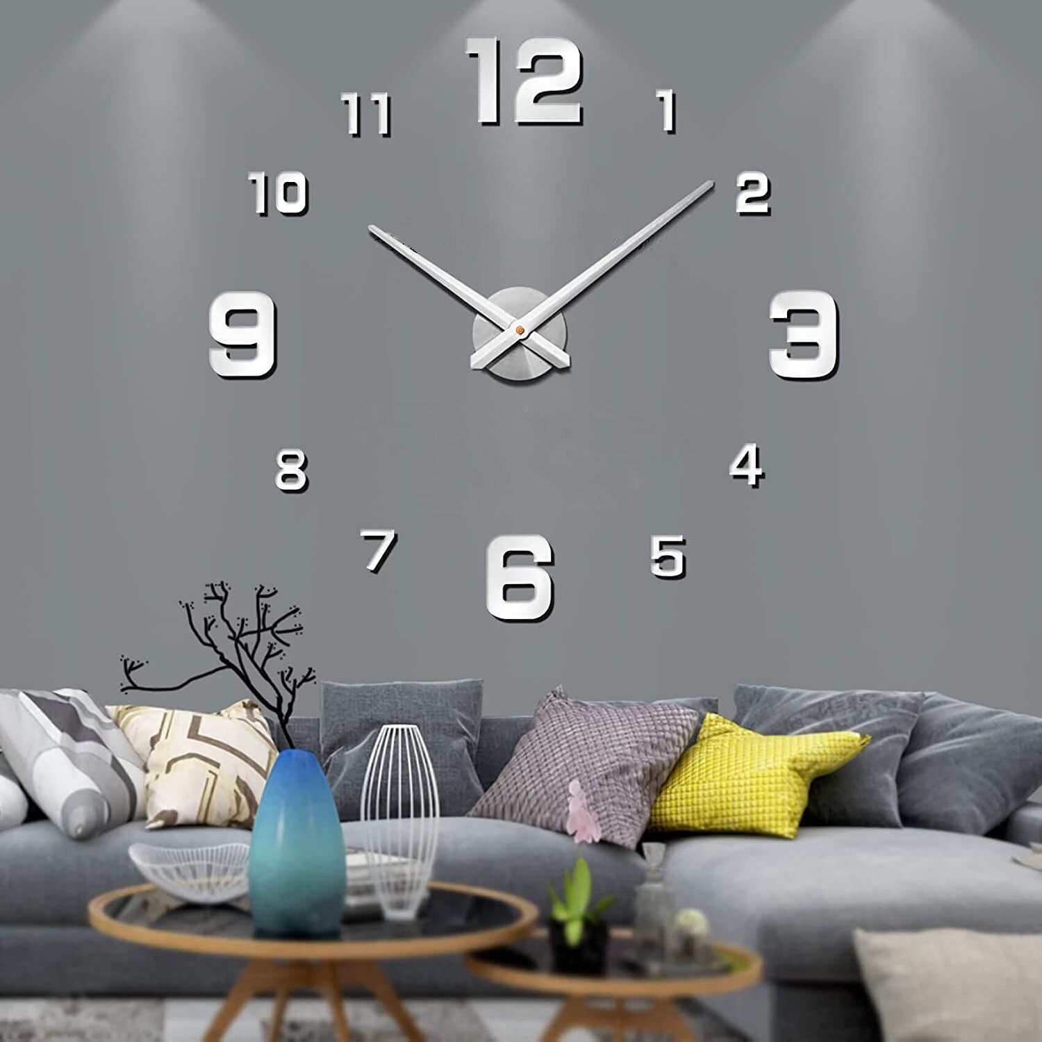 "Black Quartz Wall Clock with sleek design; enhances home decor; modern artistic style; perfect for living room or office."