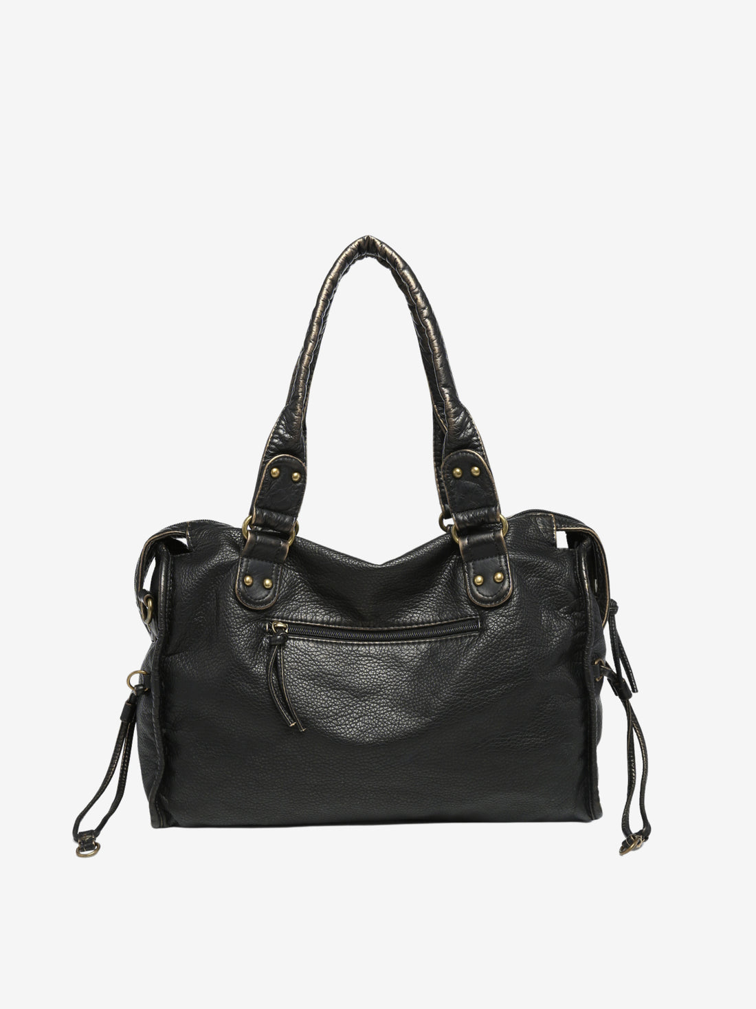 "Black vegan leather shoulder bag for women with elegant design, adjustable strap, and secure closures, perfect for daily use