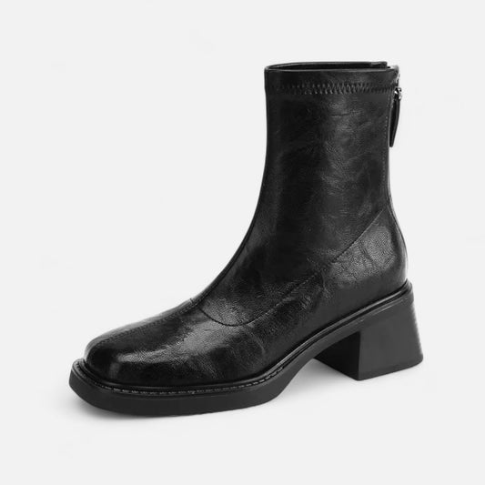Elegant Low Heel Leather Ankle Boots - Luxivelle