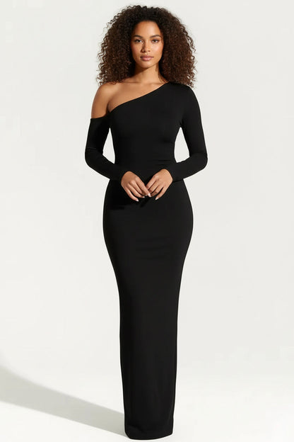 Elegant Black Off Shoulder Evening Dress - Luxivelle