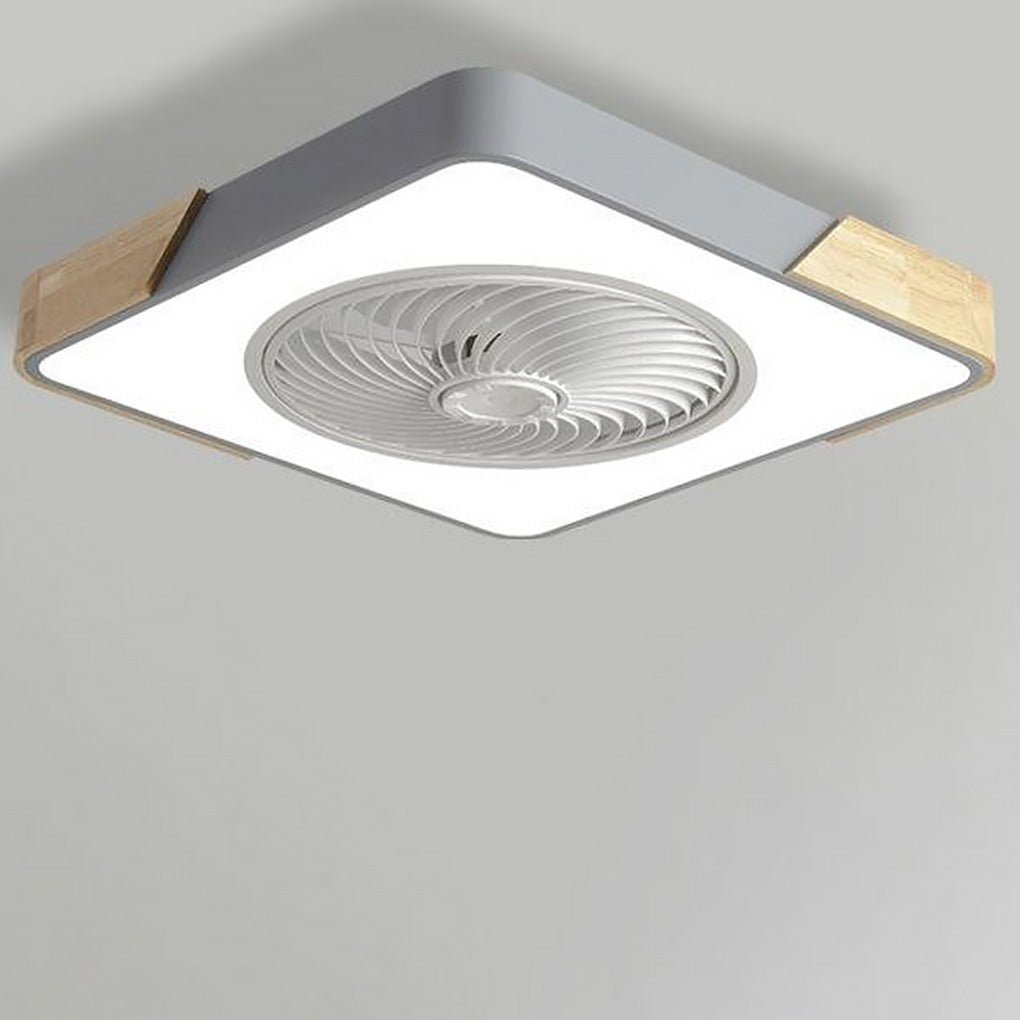 "Bladeless ceiling fan light with remote, sleek circular design, integrated LED, suitable for modern and farmhouse decor."