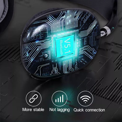 "Bluetooth headphones with HiFi stereo, noise cancelling, over-ear design, soft cushioning, and sleek black finish."