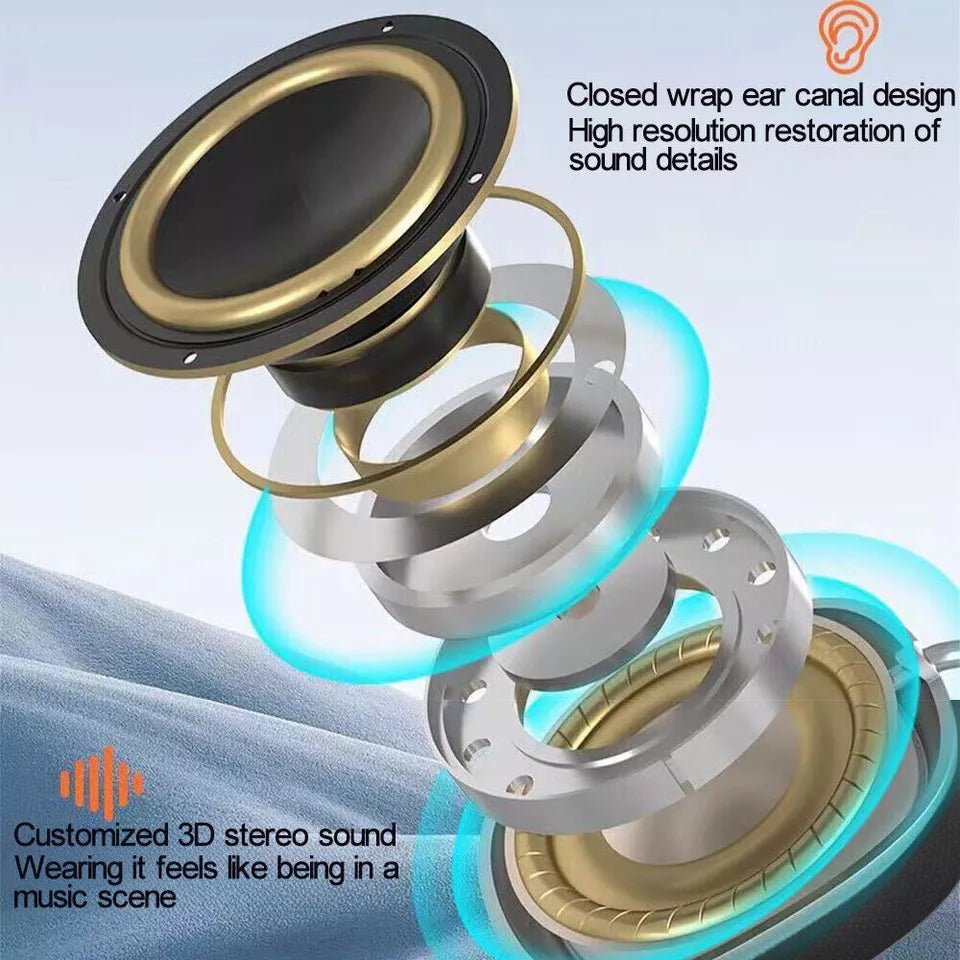 "Bluetooth headphones with HiFi stereo, noise cancelling, over-ear design, soft cushioning, and sleek black finish."
