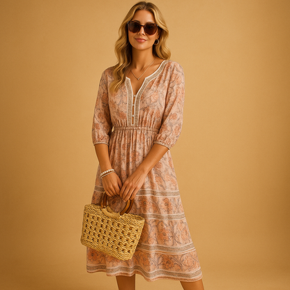 Bohemian summer dress for women with breathable fit and refined patterns, ideal for festivals, beach days, and casual summer outings.