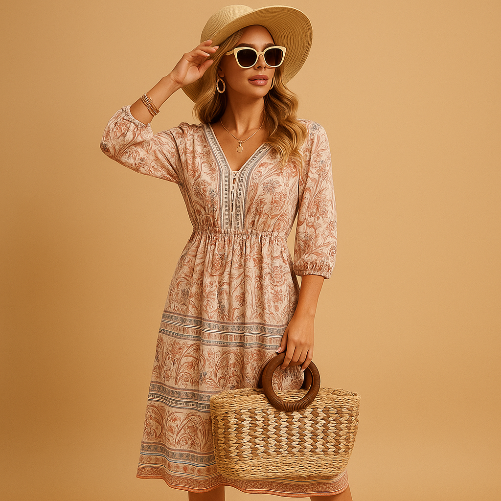 Bohemian summer dress for women with breathable fit and refined patterns, ideal for festivals, beach days, and casual summer outings.