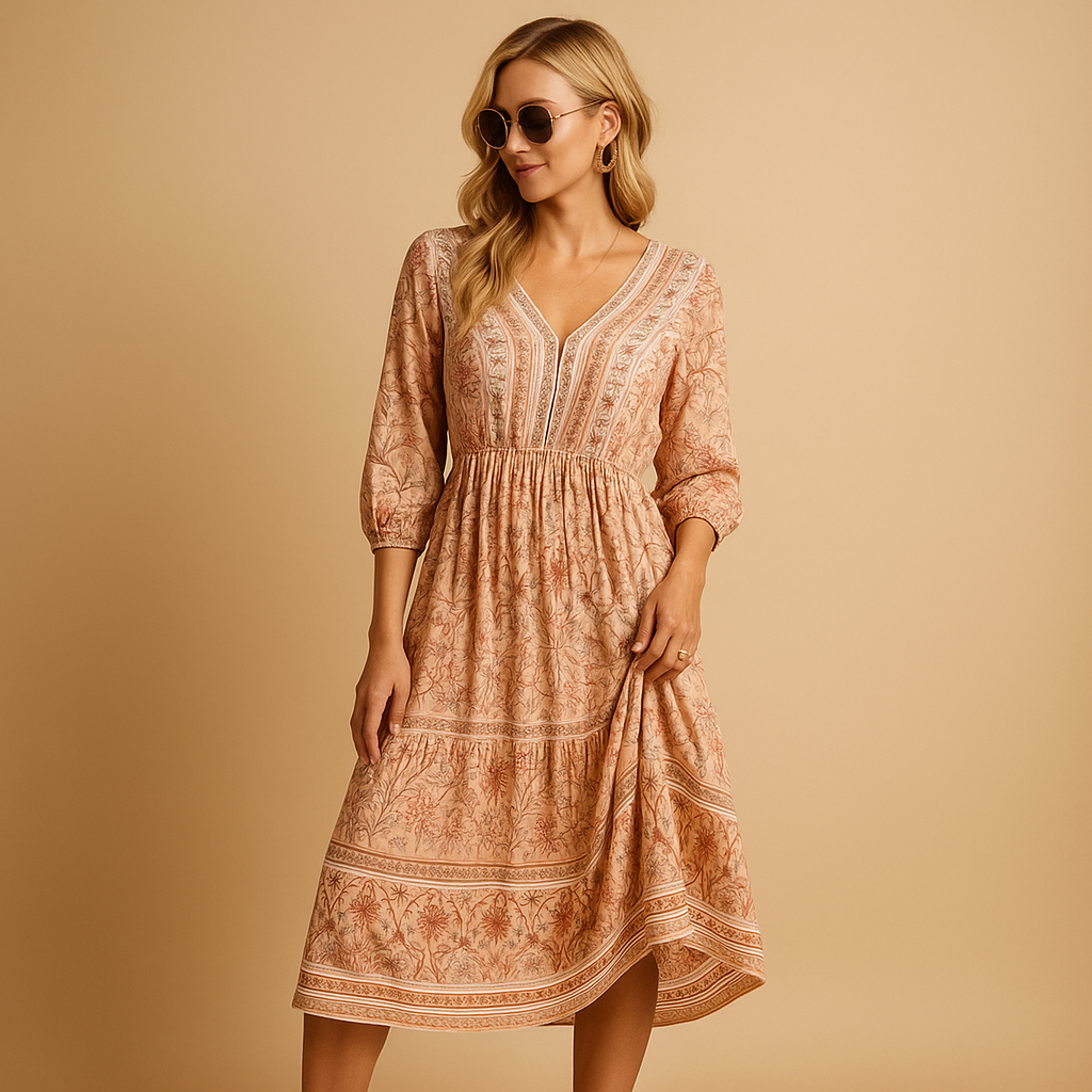 Bohemian summer dress for women with breathable fit and refined patterns, ideal for festivals, beach days, and casual summer outings.