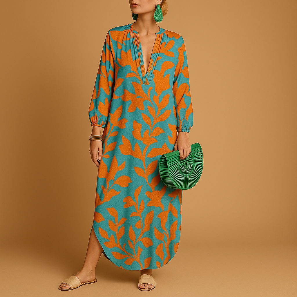 Boho maxi dress for women with long sleeves, lightweight fabric and relaxed fit, perfect for casual summer looks, beach days, and festivals.