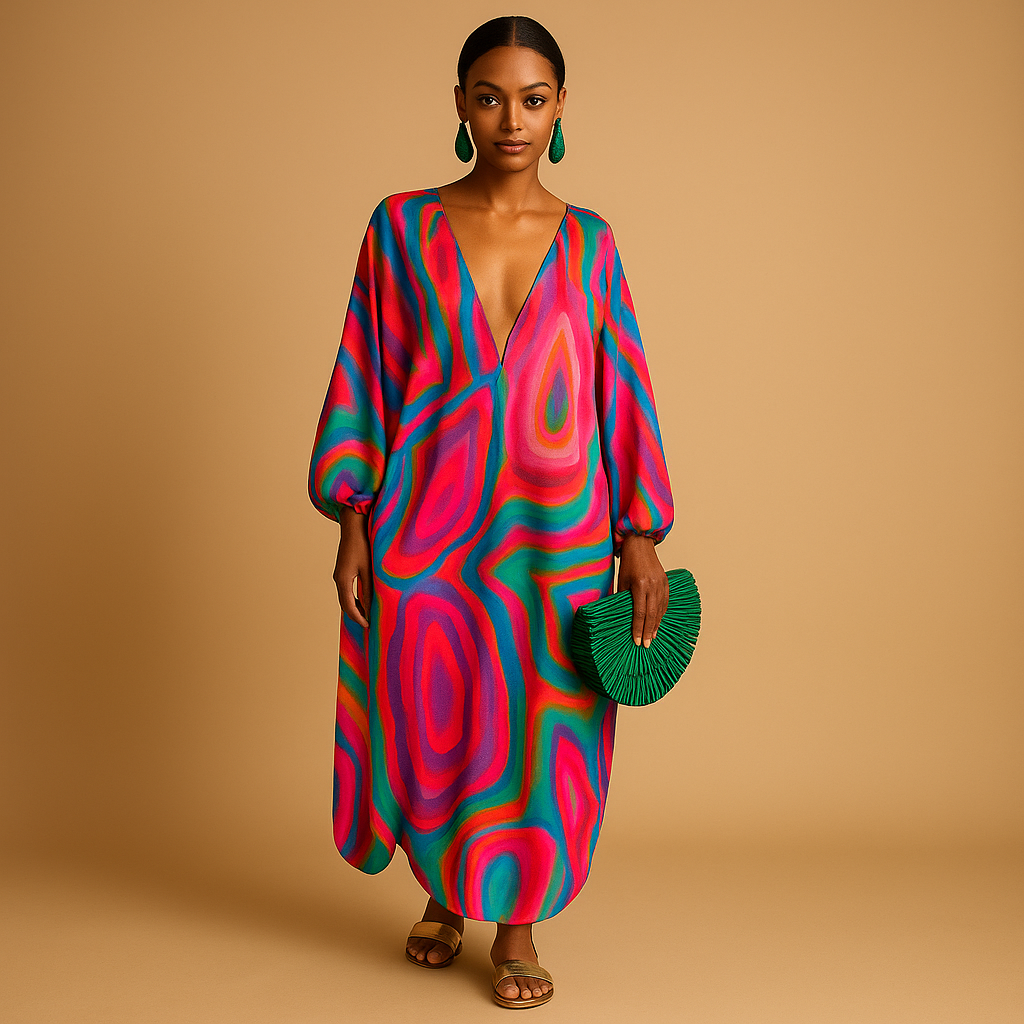 Boho maxi dress for women with long sleeves, lightweight fabric and relaxed fit, perfect for casual summer looks, beach days, and festivals.