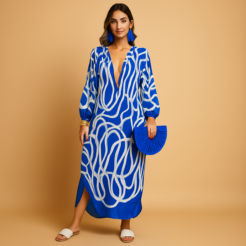 Boho maxi dress for women with long sleeves, lightweight fabric and relaxed fit, perfect for casual summer looks, beach days, and festivals.