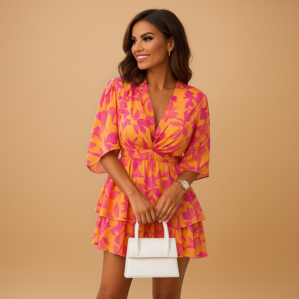 Trendy Mini Dress for Women with Floral Prints - Luxivelle