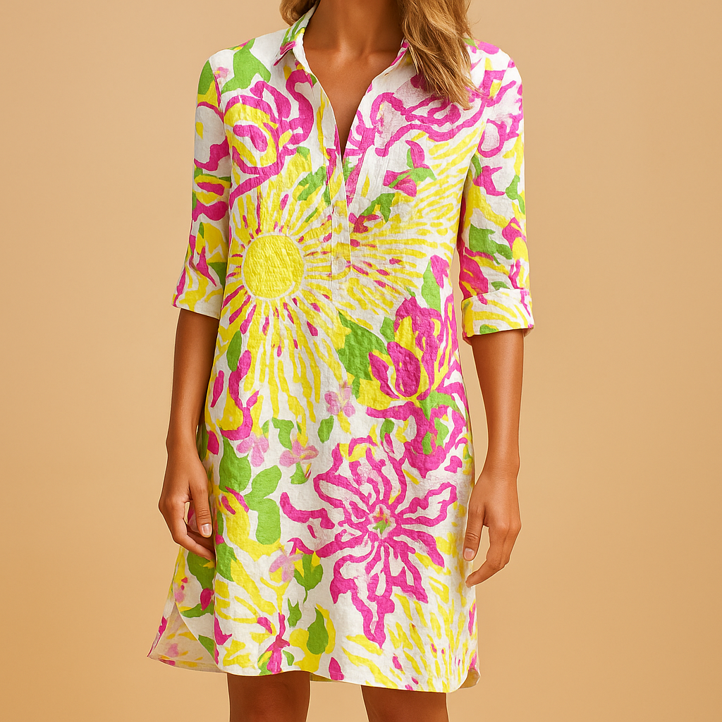 Boho summer dress for women with V-neck and relaxed fit, perfect for beach walks, casual brunches, and stylish summer days.