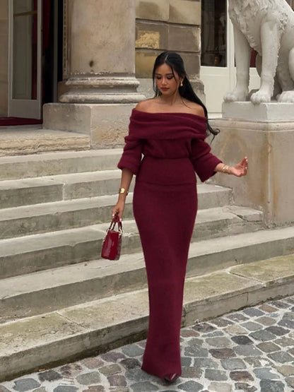 Casual Cold Shoulder Knit Long Dress