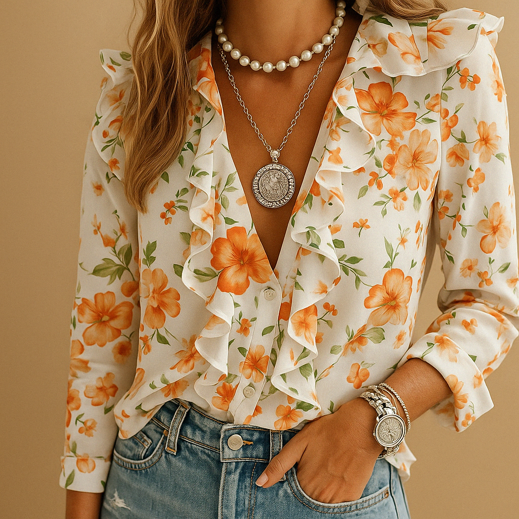 Floral Ruffle Blouse for Ladies - Luxivelle
