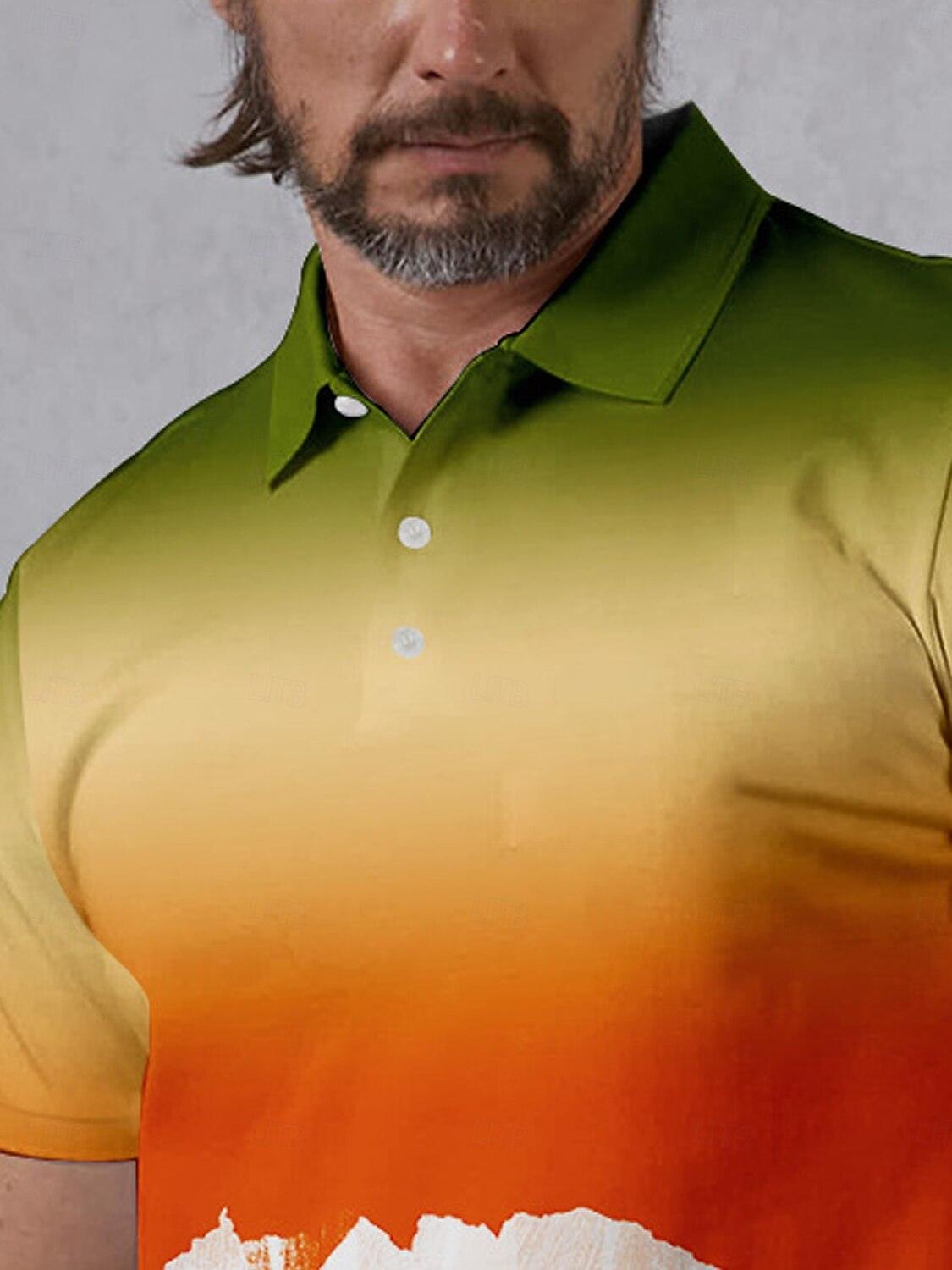 Graphical Print Polo Shirt Men's UPF 50 Protection