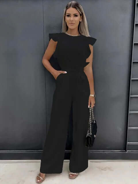 Loose Fit Women's Jumpsuit with Flared Legs - Luxivelle
