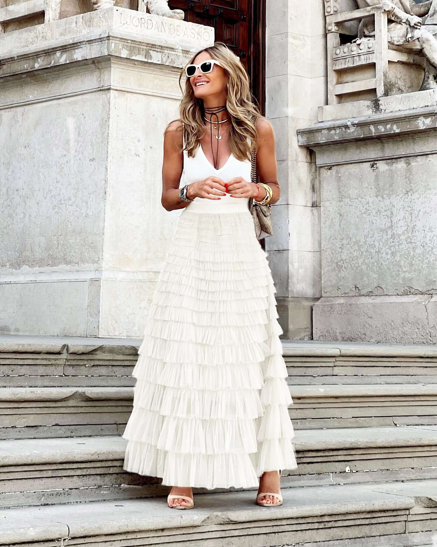 Fluffy Midi A-Line Flowy Skirt for Women - Luxivelle