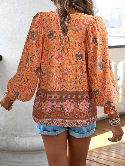 Pretty Floral Long Sleeve Women's Blouse Casual Top