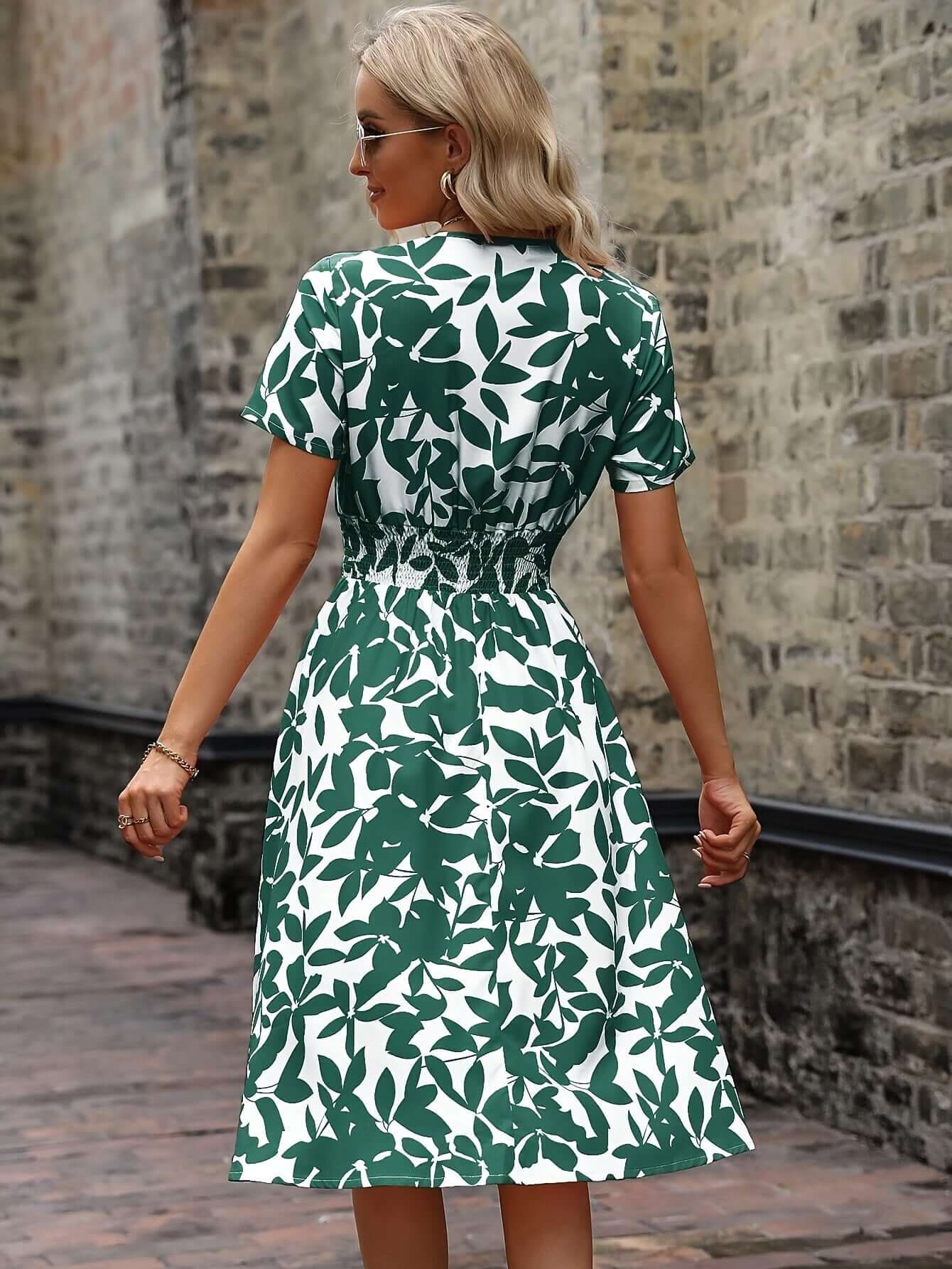Ladies' Flower Pattern Elastic Waist Dress