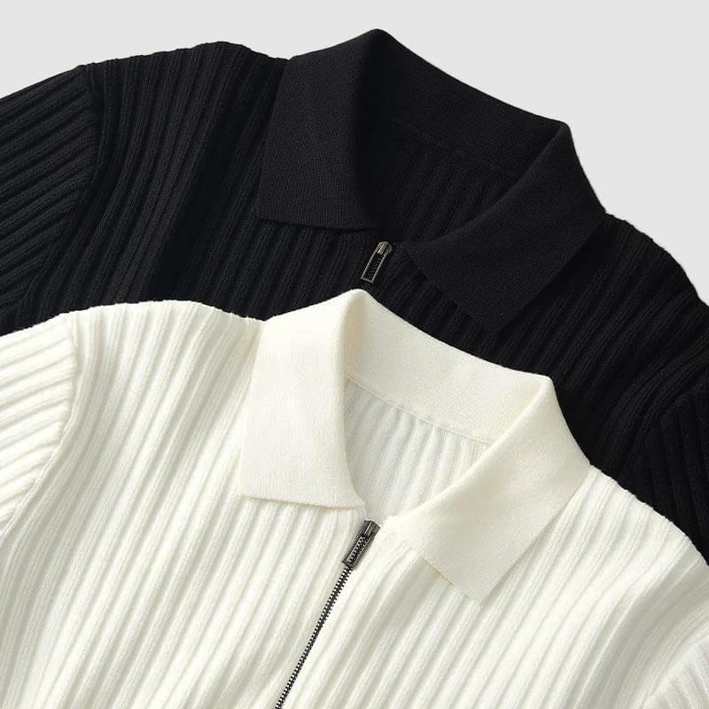 Men's Textured Zip Neck Knitted Sweater