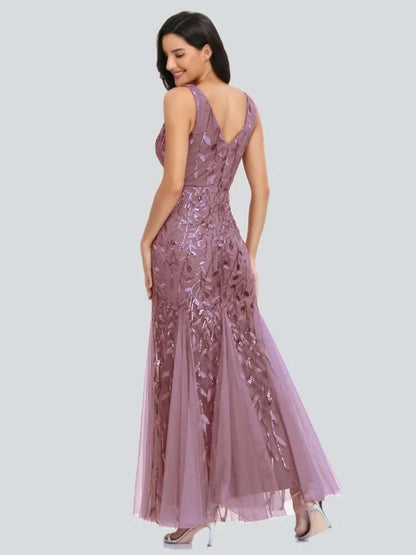 Glittering Beaded Strapless Formal Floor Length Dress