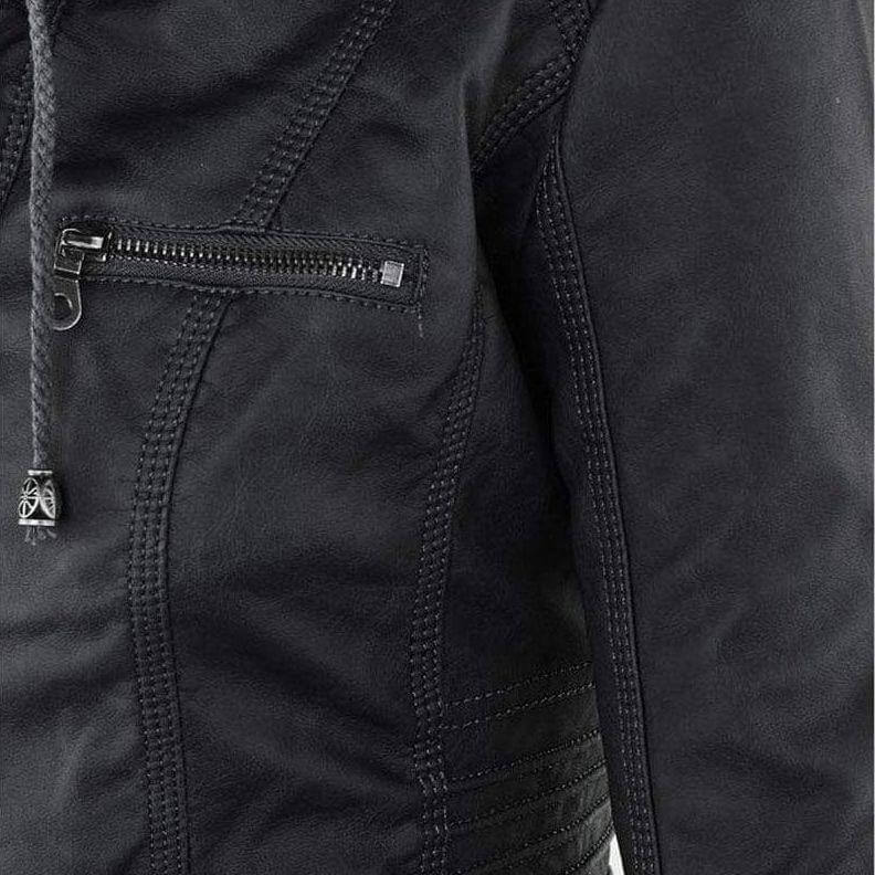 Ladies' Fitted Synthetic Leather Zipper Jacket