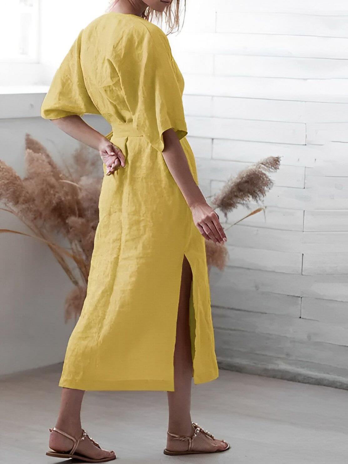 Elegant V Neck Belted Sundress