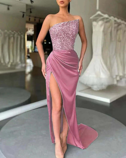 Glittering Beaded Neckline Formal Gown Dress