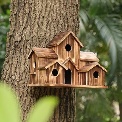 Rustic Wooden Bird House for Outdoor Garden Decor