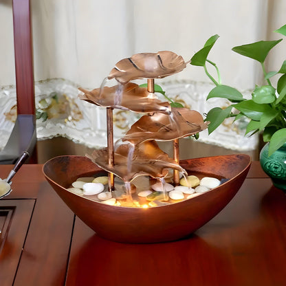 Classic Metal Leaf Table Fountain with LED Light