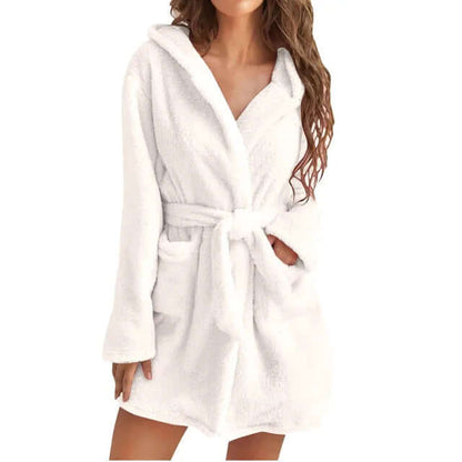 Plush Hooded Long Bathroom Robe for Women