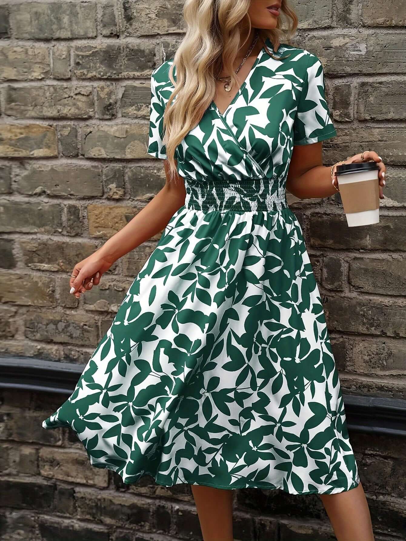 Ladies' Flower Pattern Elastic Waist Dress