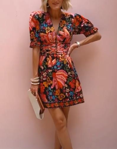 Colorful Ruffled Sleeved Knee Length Dress - Luxivelle