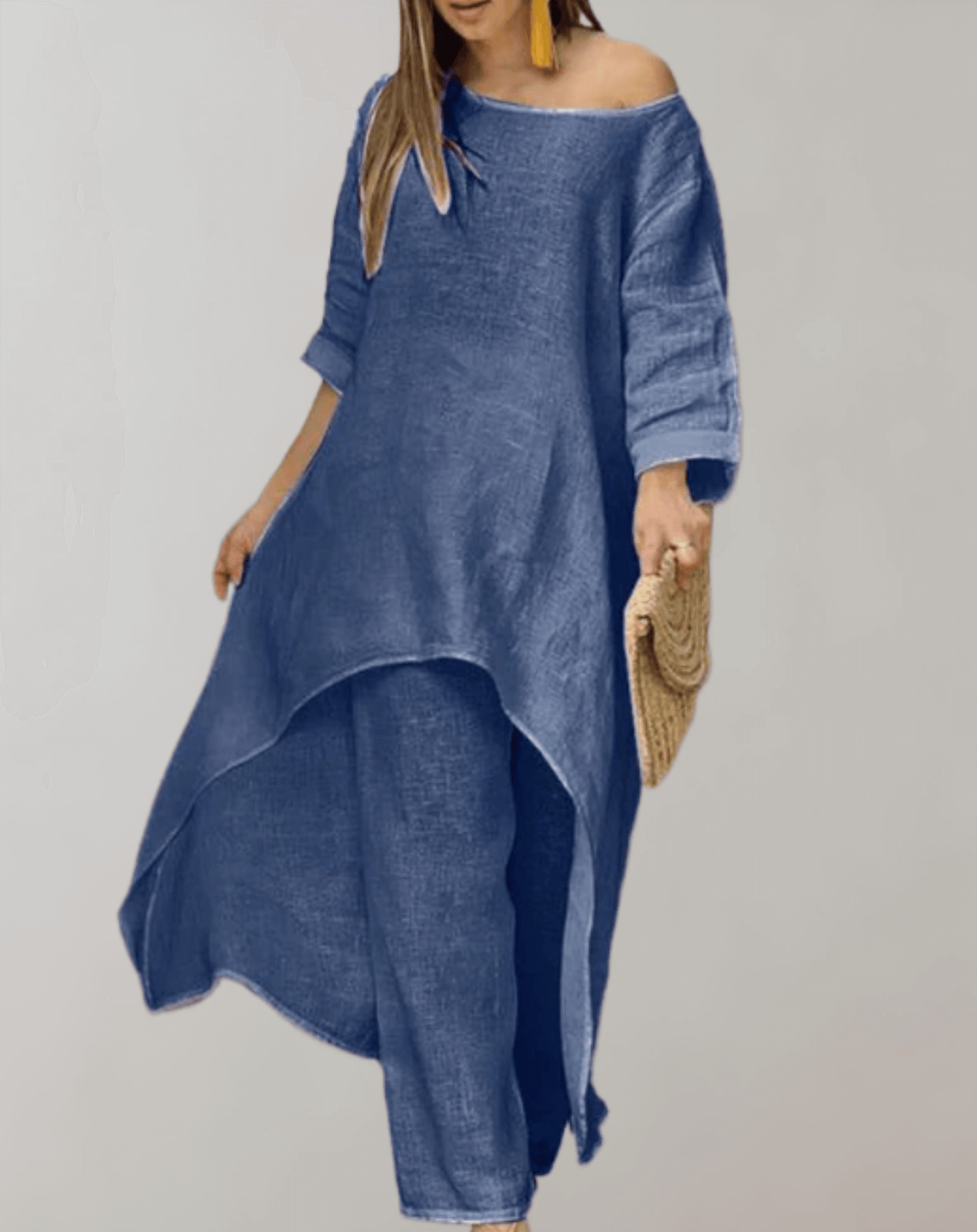 Ladies 2pc Off Center Tunic Dress Pants Outfit