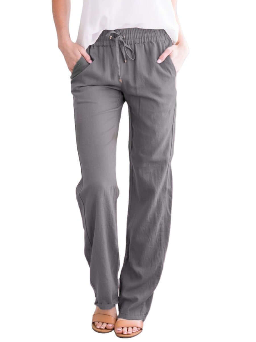 Relaxed Fit Linen Cotton Elastic Waist Pants