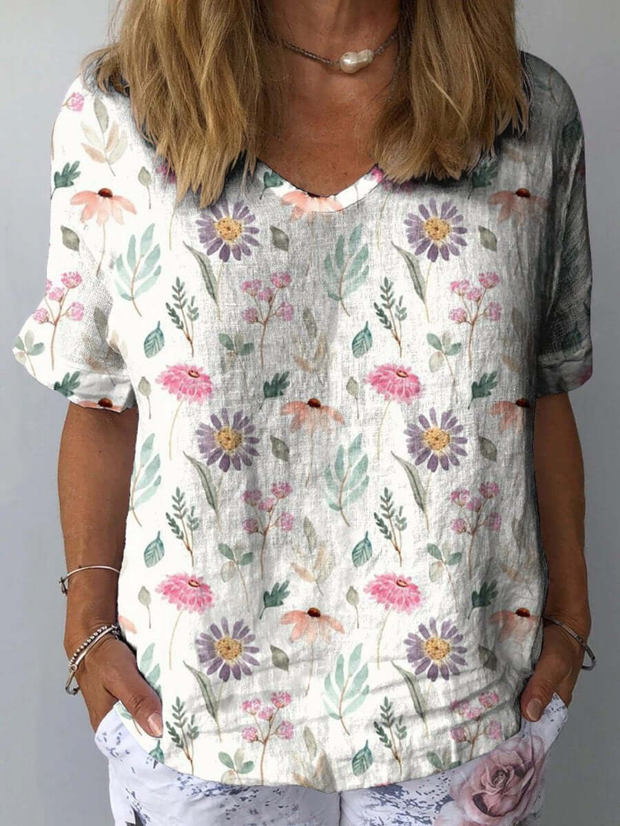 Classic Floral Relaxed Fit Cotton Blouse - Luxivelle