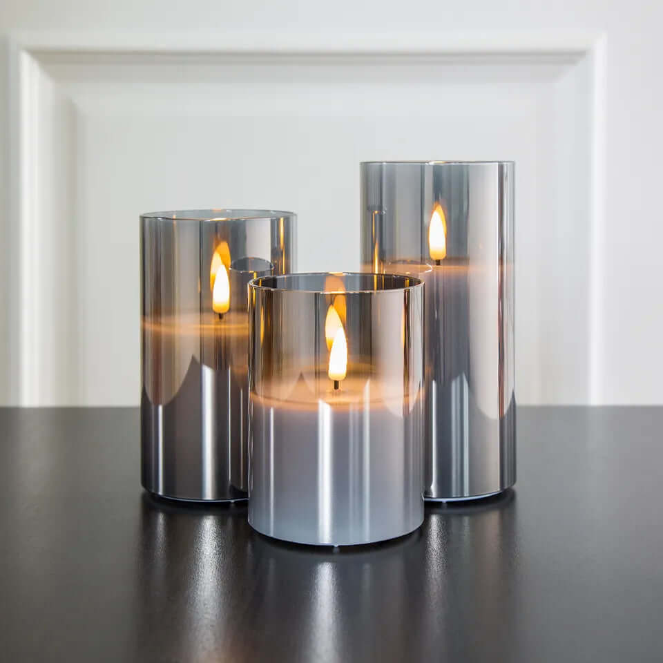 Set of 3 Authentic Faux Flame Candles in Clear Glass