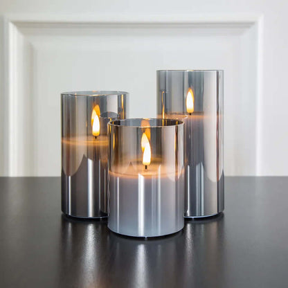Set of 3 Authentic Faux Flame Candles in Clear Glass