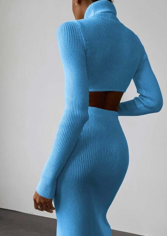 Fashionable Off-Center Turtleneck Sweater Set