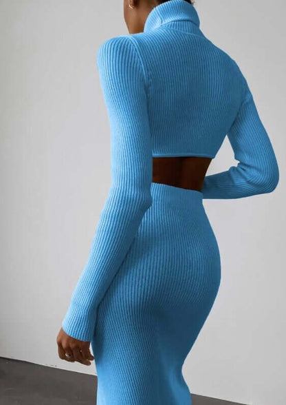 Fashionable Off-Center Turtleneck Sweater Set
