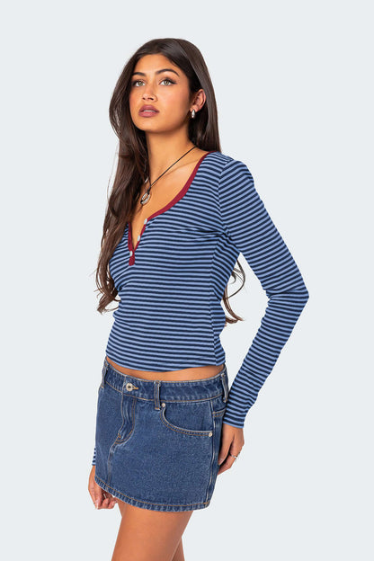 Ladies' Classic Breasted Striped Tee Shirt