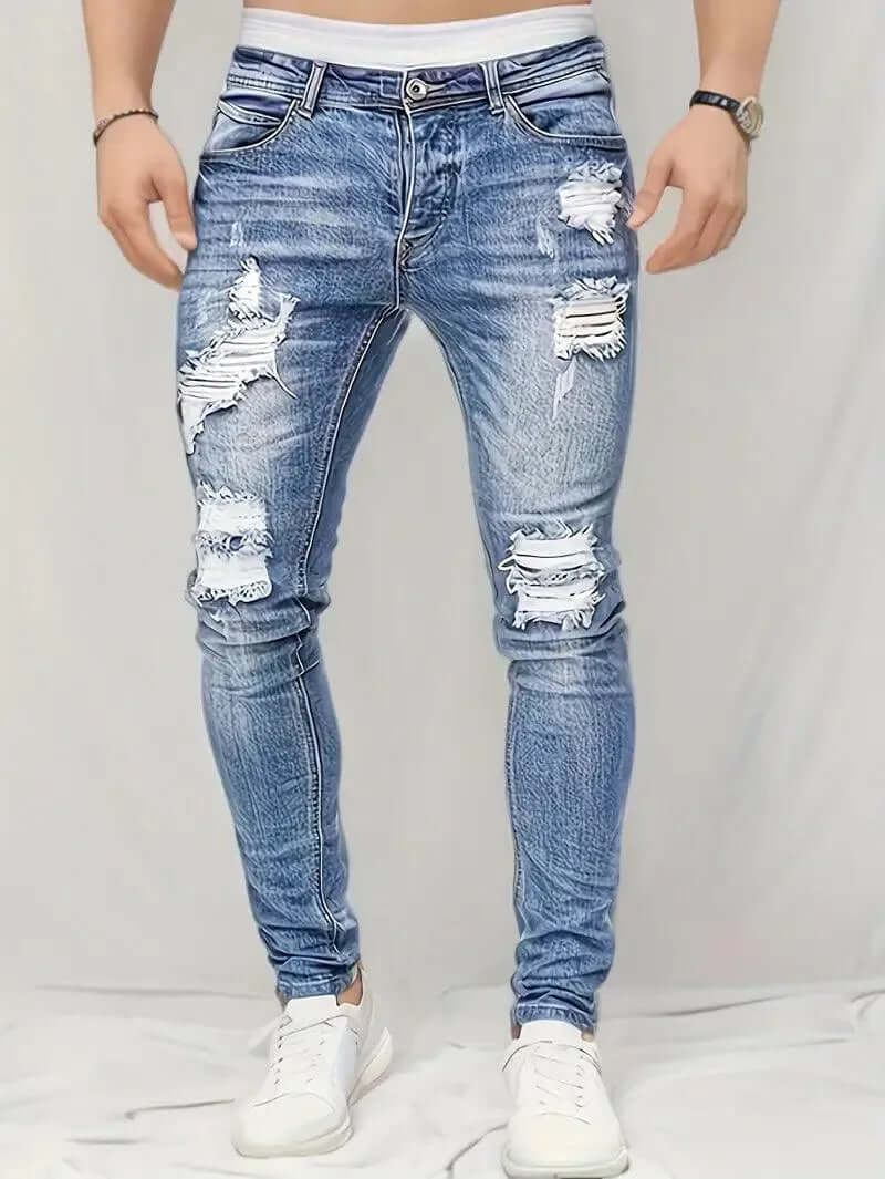 Skinny Fit Distressed Stretch Denim Jeans - Luxivelle