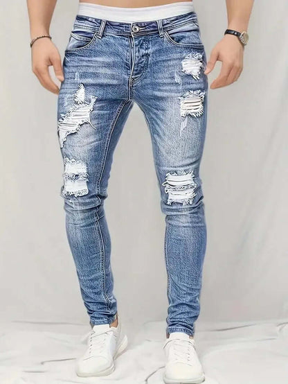 Skinny Fit Distressed Stretch Denim Jeans - Luxivelle