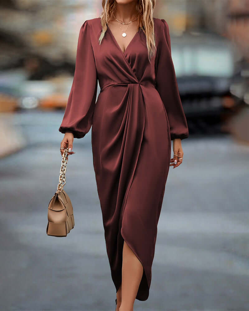 Fashionable V-Neck Bell Sleeve Dress