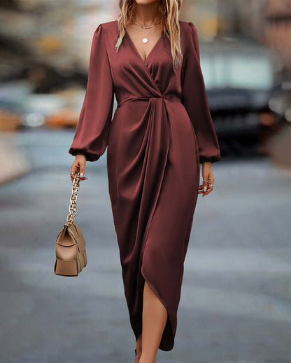 Fashionable V-Neck Bell Sleeve Dress